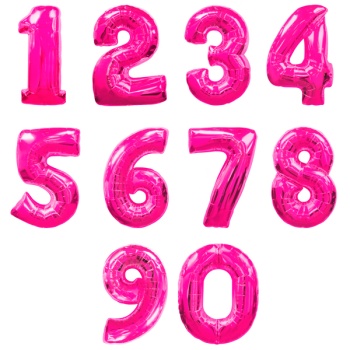 Цифры Фуксия 1 2 3 4 5 6 7 8 9 0, фольгированные шары 1 шт